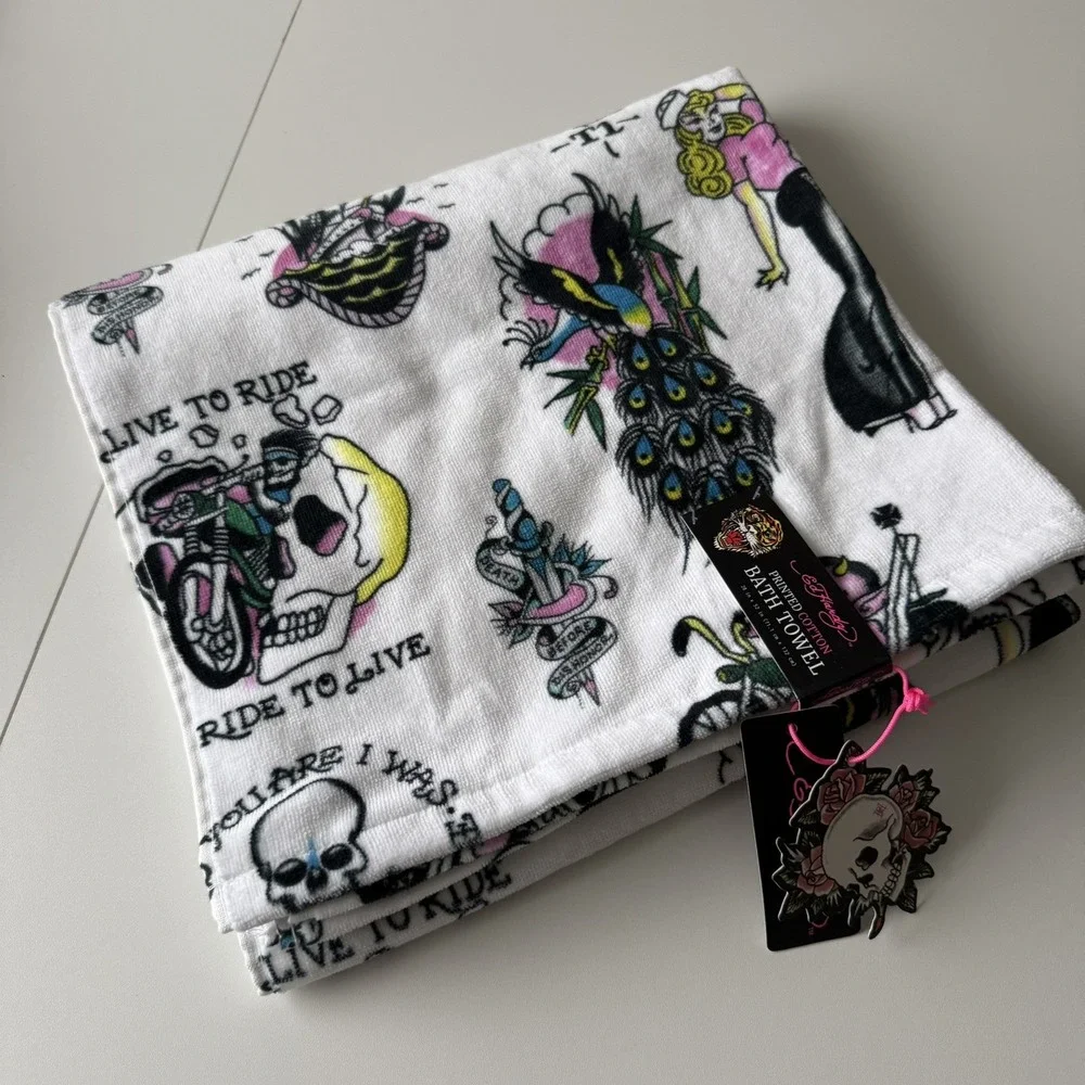 NEW Ed Hardy 1 Bath Towel Tattoo Skull Woman Peacock Eagle Motorcycle 28
